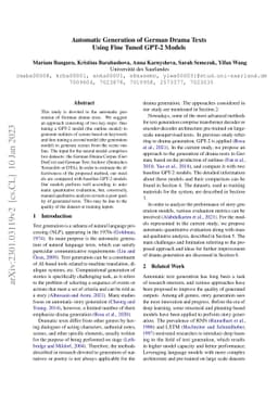 Automatic Generation of German Drama Texts Using Fine Tuned GPT-2 Models