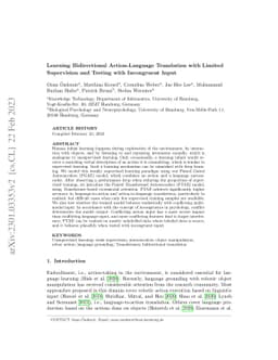 Learning Bidirectional Action-Language Translation with Limited
  Supervision and Incongruent Input