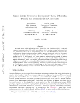 Simple Binary Hypothesis Testing under Local Differential Privacy and
  Communication Constraints