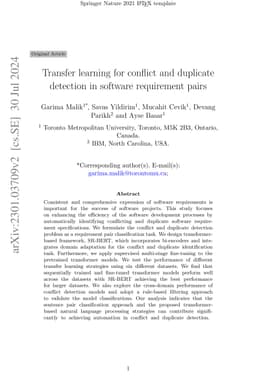 Transfer learning for conflict and duplicate detection in software
  requirement pairs