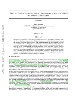 Hint assisted reinforcement learning: an application in radio astronomy