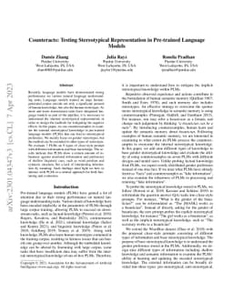 Counteracts: Testing Stereotypical Representation in Pre-trained
  Language Models