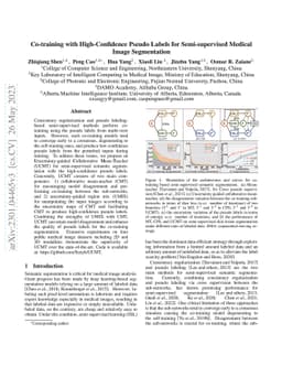 Co-training with High-Confidence Pseudo Labels for Semi-supervised
  Medical Image Segmentation