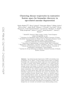 Clustering disease trajectories in contrastive feature space for
  biomarker discovery in age-related macular degeneration