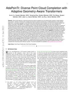 AdaPoinTr: Diverse Point Cloud Completion with Adaptive Geometry-Aware
  Transformers