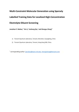 Multi-Constraint Molecular Generation using Sparsely Labelled Training
  Data for Localized High-Concentration Electrolyte Diluent Screening