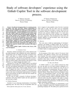 Study of software developers' experience using the Github Copilot Tool
  in the software development process