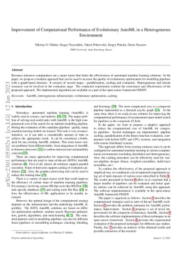 Improvement of Computational Performance of Evolutionary AutoML in a
  Heterogeneous Environment