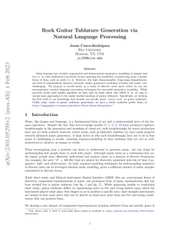 Rock Guitar Tablature Generation via Natural Language Processing