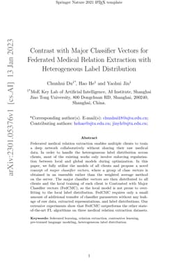 Contrast with Major Classifier Vectors for Federated Medical Relation
  Extraction with Heterogeneous Label Distribution