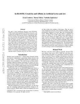 In BLOOM: Creativity and Affinity in Artificial Lyrics and Art