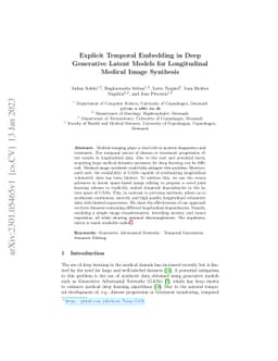 Explicit Temporal Embedding in Deep Generative Latent Models for
  Longitudinal Medical Image Synthesis