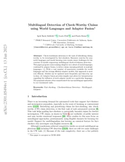 Multilingual Detection of Check-Worthy Claims using World Languages and
  Adapter Fusion