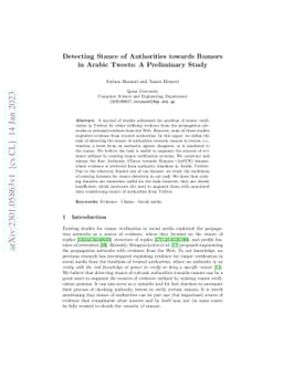 Detecting Stance of Authorities towards Rumors in Arabic Tweets: A
  Preliminary Study