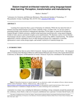 Diatom-inspired architected materials using language-based deep
  learning: Perception, transformation and manufacturing