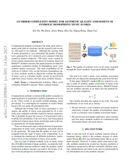 An Order-Complexity Model for Aesthetic Quality Assessment of Symbolic
  Homophony Music Scores