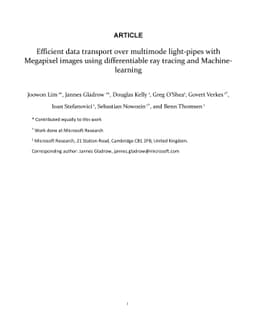 Efficient data transport over multimode light-pipes with Megapixel
  images using differentiable ray tracing and Machine-learning