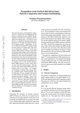 PromptShots at the FinNLP-2022 ERAI Tasks: Pairwise Comparison and
  Unsupervised Ranking