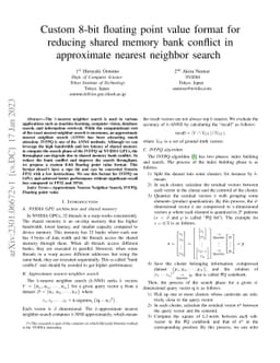 Custom 8-bit floating point value format for reducing shared memory bank
  conflict in approximate nearest neighbor search