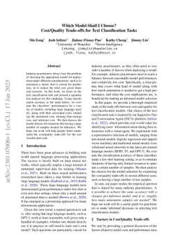 Which Model Shall I Choose? Cost/Quality Trade-offs for Text
  Classification Tasks