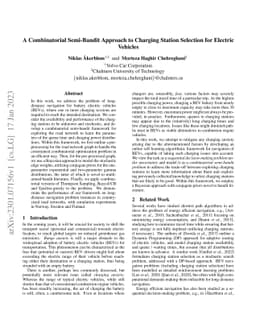 A Combinatorial Semi-Bandit Approach to Charging Station Selection for
  Electric Vehicles