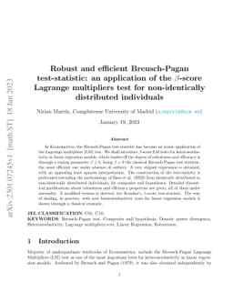 Robust and efficient Breusch-Pagan test-statistic: an application of the
  beta-score Lagrange multipliers test for non-identically distributed
  individuals