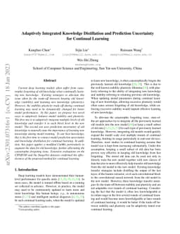 Adaptively Integrated Knowledge Distillation and Prediction Uncertainty
  for Continual Learning