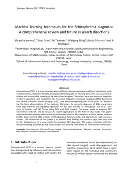 Machine learning techniques for the Schizophrenia diagnosis: A
  comprehensive review and future research directions