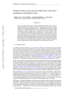 Strong inductive biases provably prevent harmless interpolation