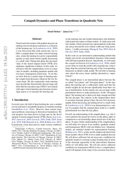 Catapult Dynamics and Phase Transitions in Quadratic Nets