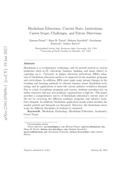 Blockchain Education: Current State, Limitations, Career Scope,
  Challenges, and Future Directions