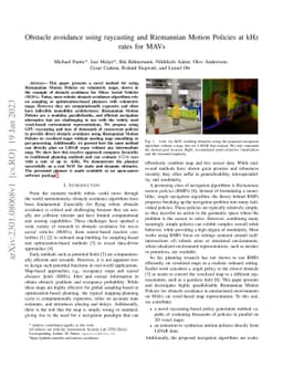 Obstacle avoidance using raycasting and Riemannian Motion Policies at
  kHz rates for MAVs