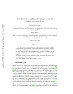 Strictly positive definite kernels on compact Riemannian manifolds