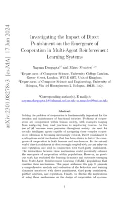 Investigating the Impact of Direct Punishment on the Emergence of
  Cooperation in Multi-Agent Reinforcement Learning Systems
