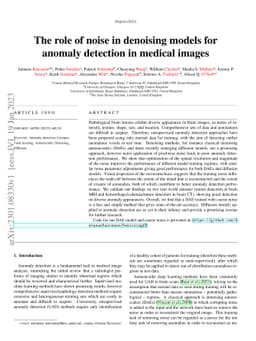 The role of noise in denoising models for anomaly detection in medical
  images