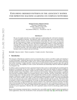 Exploring ordered patterns in the adjacency matrix for improving machine
  learning on complex networks
