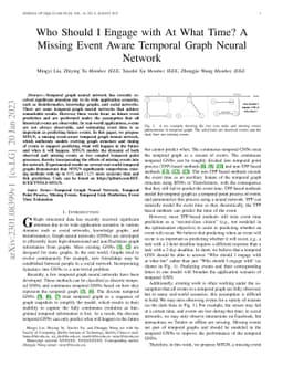 Who Should I Engage with At What Time? A Missing Event Aware Temporal
  Graph Neural Network