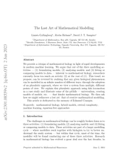 The Lost Art of Mathematical Modelling