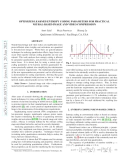 Optimized learned entropy coding parameters for practical neural-based
  image and video compression