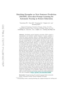 Matching Exemplar as Next Sentence Prediction (MeNSP): Zero-shot Prompt
  Learning for Automatic Scoring in Science Education