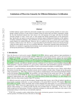 Limitations of Piecewise Linearity for Efficient Robustness
  Certification