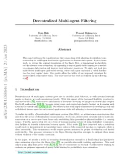 Decentralized Multi-agent Filtering