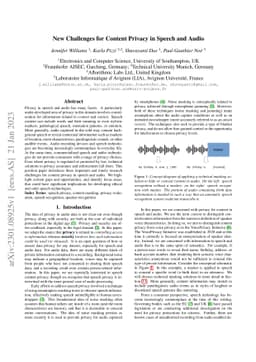 New Challenges for Content Privacy in Speech and Audio