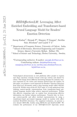 REDAffectiveLM: Leveraging Affect Enriched Embedding and
  Transformer-based Neural Language Model for Readers' Emotion Detection