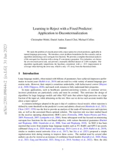 Learning to Reject with a Fixed Predictor: Application to
  Decontextualization