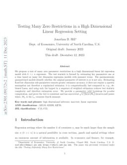 Testing Many Zero Restrictions in a High Dimensional Linear Regression
  Setting