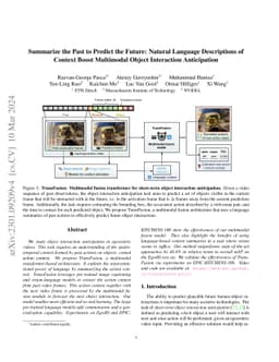 Summarize the Past to Predict the Future: Natural Language Descriptions
  of Context Boost Multimodal Object Interaction Anticipation