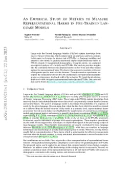 An Empirical Study of Metrics to Measure Representational Harms in
  Pre-Trained Language Models