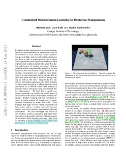 Constrained Reinforcement Learning for Dexterous Manipulation