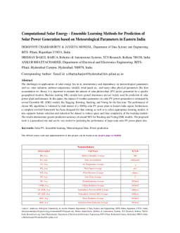 Computational Solar Energy -- Ensemble Learning Methods for Prediction
  of Solar Power Generation based on Meteorological Parameters in Eastern India
